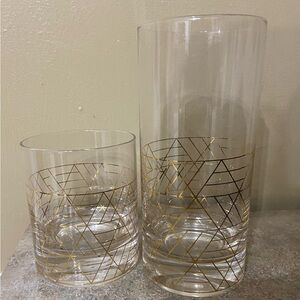 Set of 8 Gold Decal Drinking Glasses by Hotel Collection